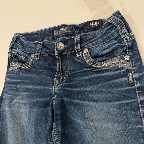 Silver Suki Mid Boot Denim Jeans Women’s W26xL31 Dark Blue Embroidered Pockets - Picture 4 of 12